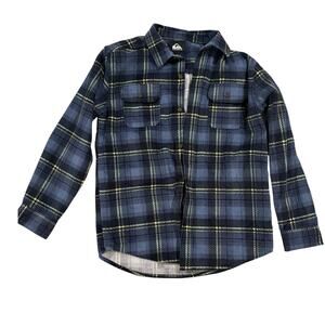 Quiksilver Youth Large Blue Plaid Flannel Shirt NWT 100% Cotton Button Up